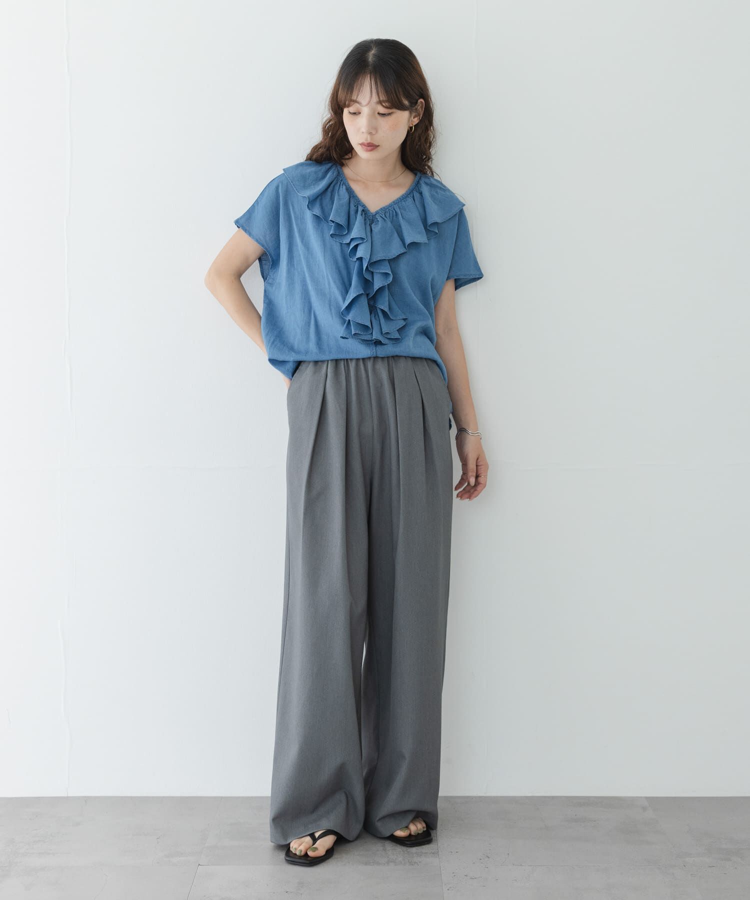 Sonny Label 「シアーデニムラッフルフリルブラウス」|シャツ・ブラウス|