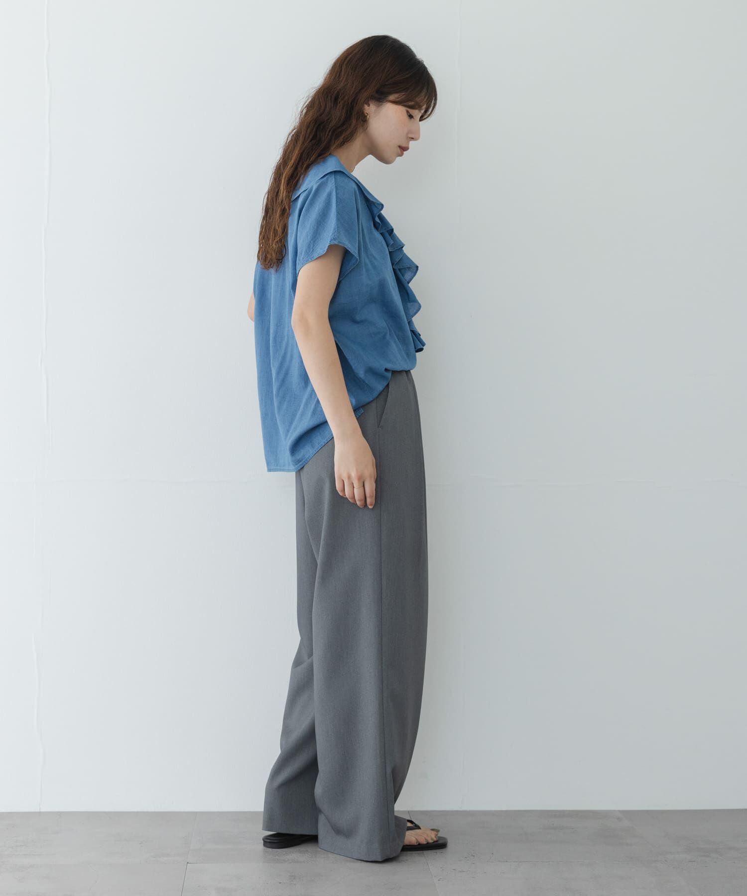 Sonny Label 「シアーデニムラッフルフリルブラウス」|シャツ・ブラウス|