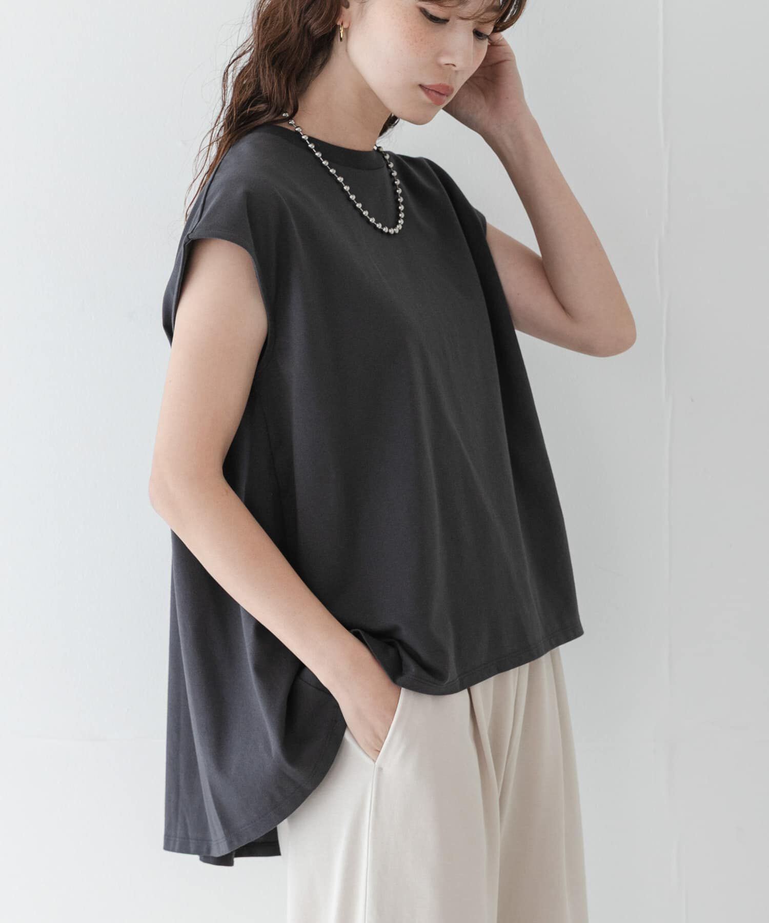 Sonny Label 「接触冷感バックフレアフレンチTシャツ」|Tシャツ・カットソー|チャコールグレー