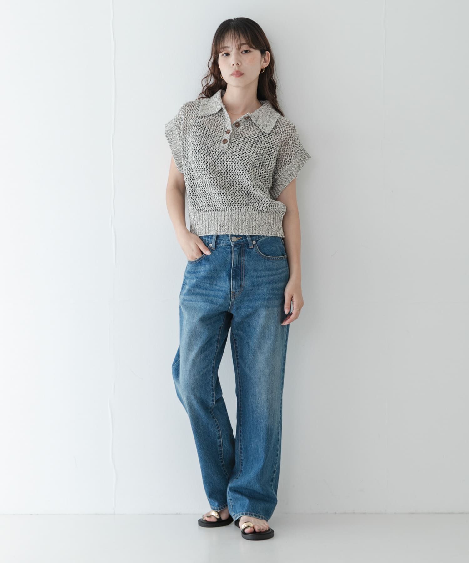 Sonny Label 「襟付きメッシュニットプルオーバー」|ニット・セーター|