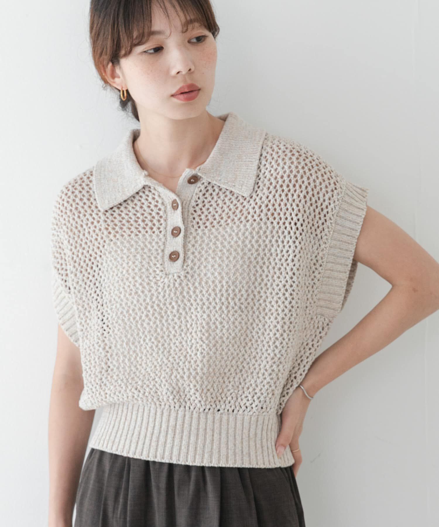 Sonny Label 「襟付きメッシュニットプルオーバー」|ニット・セーター|