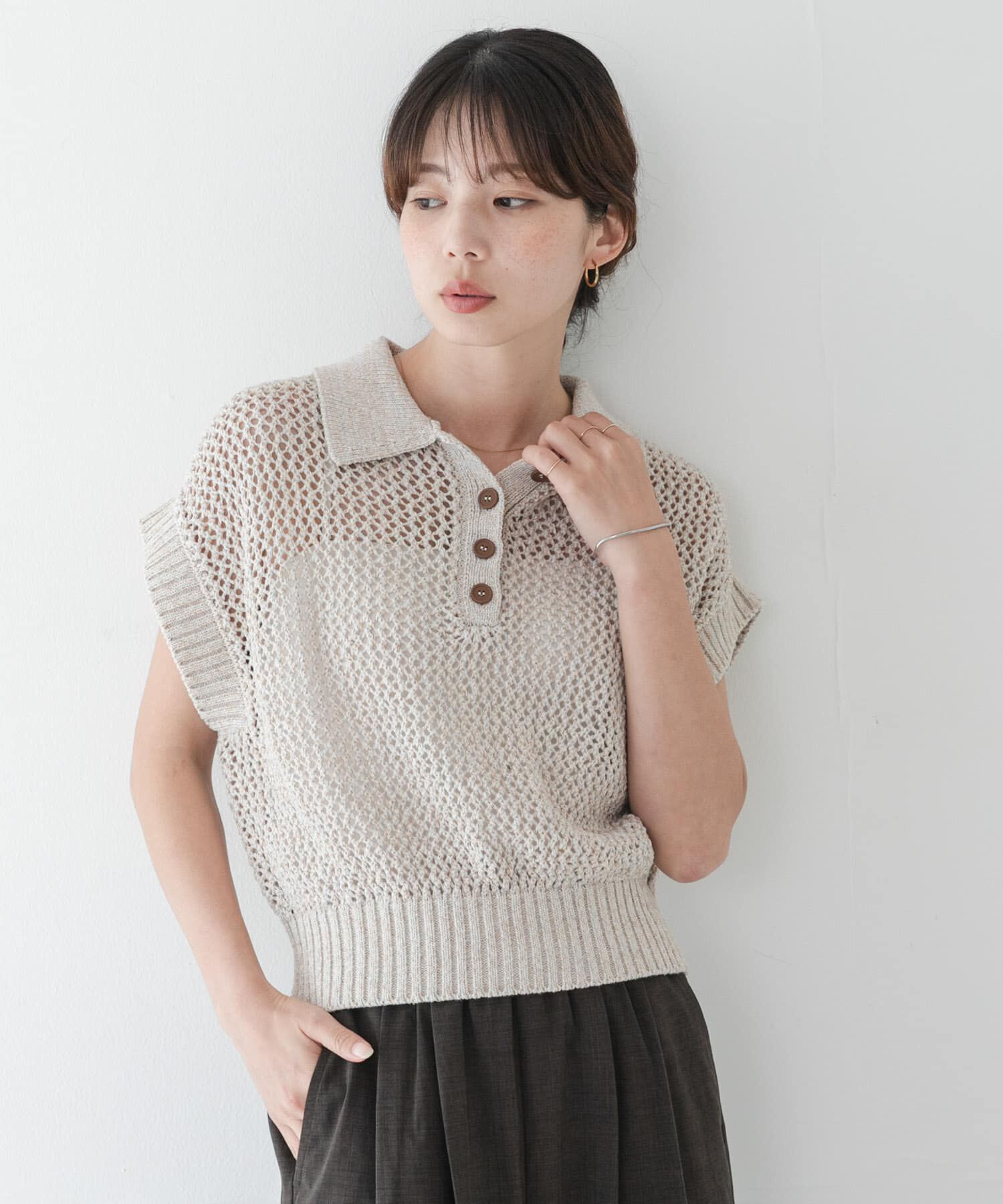 Sonny Label 「襟付きメッシュニットプルオーバー」|ニット・セーター|