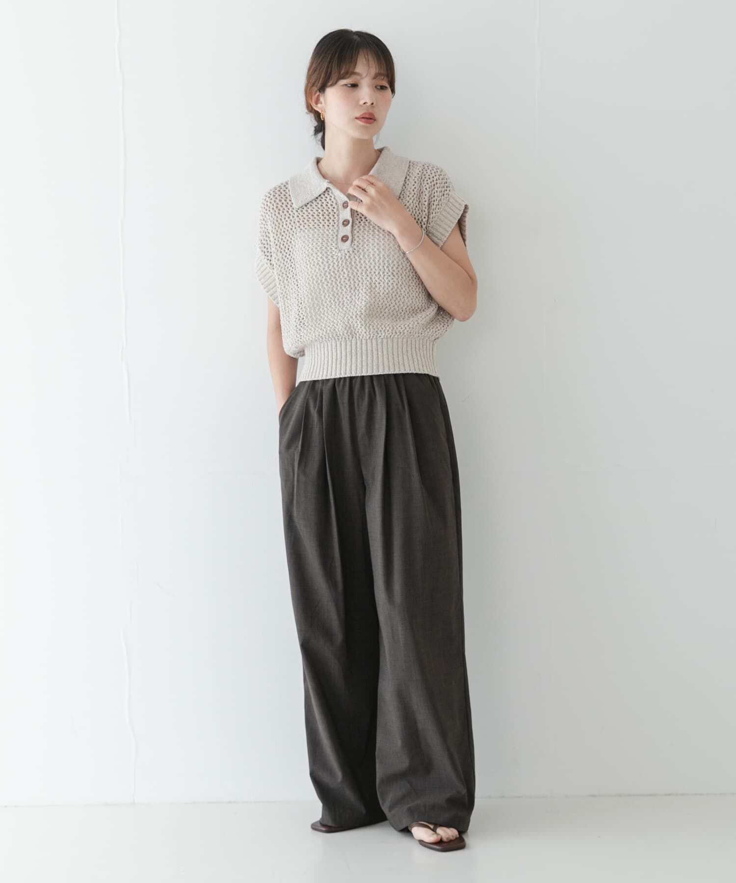 Sonny Label 「襟付きメッシュニットプルオーバー」|ニット・セーター|