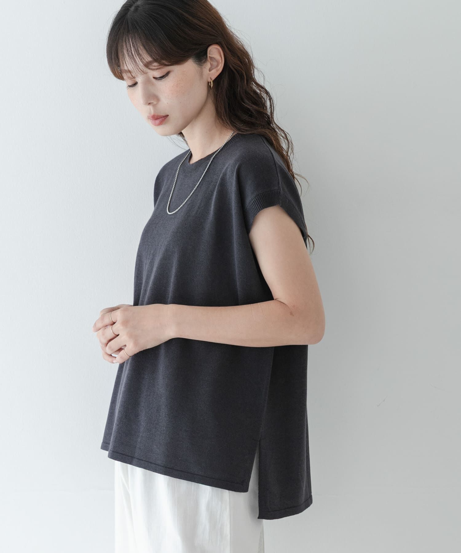 Sonny Label 「リネンライクフレンチスリーブサマーニットプルオーバー」|ニット・セーター|チャコールグレー