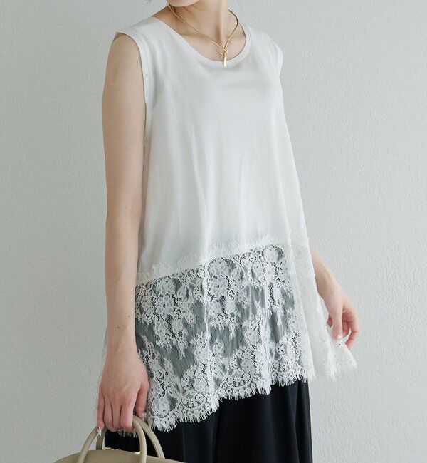  「レースヘムノースリーブカットソー」|Tシャツ・カットソー|