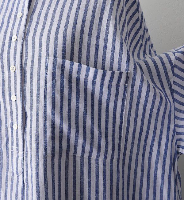 「麻レーヨンストライプヘンリーネックワンピース」|ワンピース|