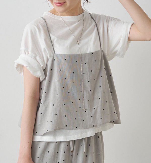  「【セットアップ対応】ドット柄ビスチェ+Tシャツセット」|キャミソール|グレー