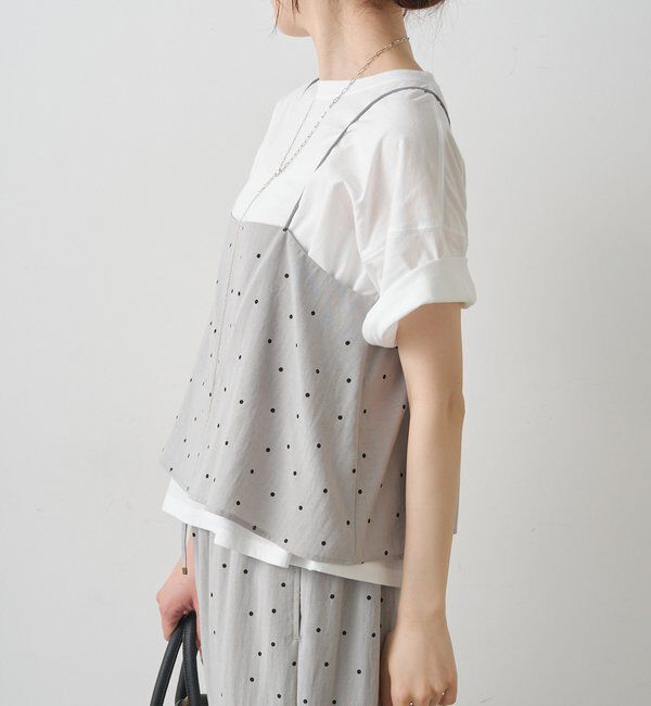  「【セットアップ対応】ドット柄ビスチェ+Tシャツセット」|キャミソール|