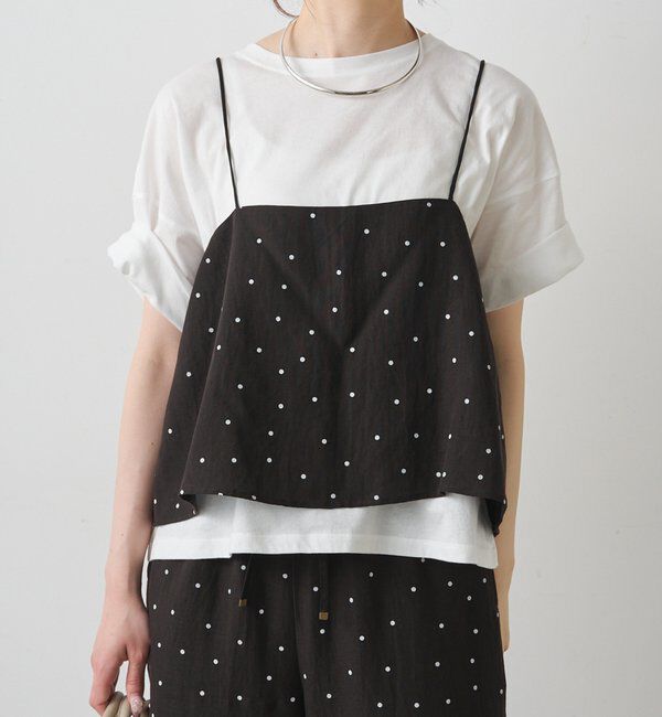  「【セットアップ対応】ドット柄ビスチェ+Tシャツセット」|キャミソール|ブラック