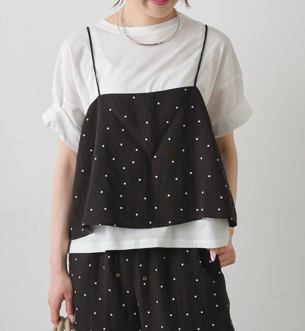  「【セットアップ対応】ドット柄ビスチェ+Tシャツセット」|キャミソール|