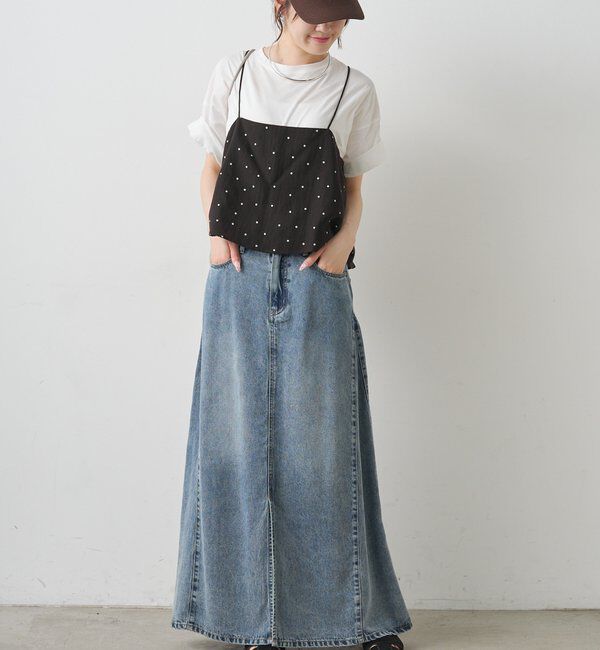  「【セットアップ対応】ドット柄ビスチェ+Tシャツセット」|キャミソール|