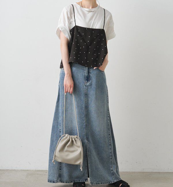  「【セットアップ対応】ドット柄ビスチェ+Tシャツセット」|キャミソール|