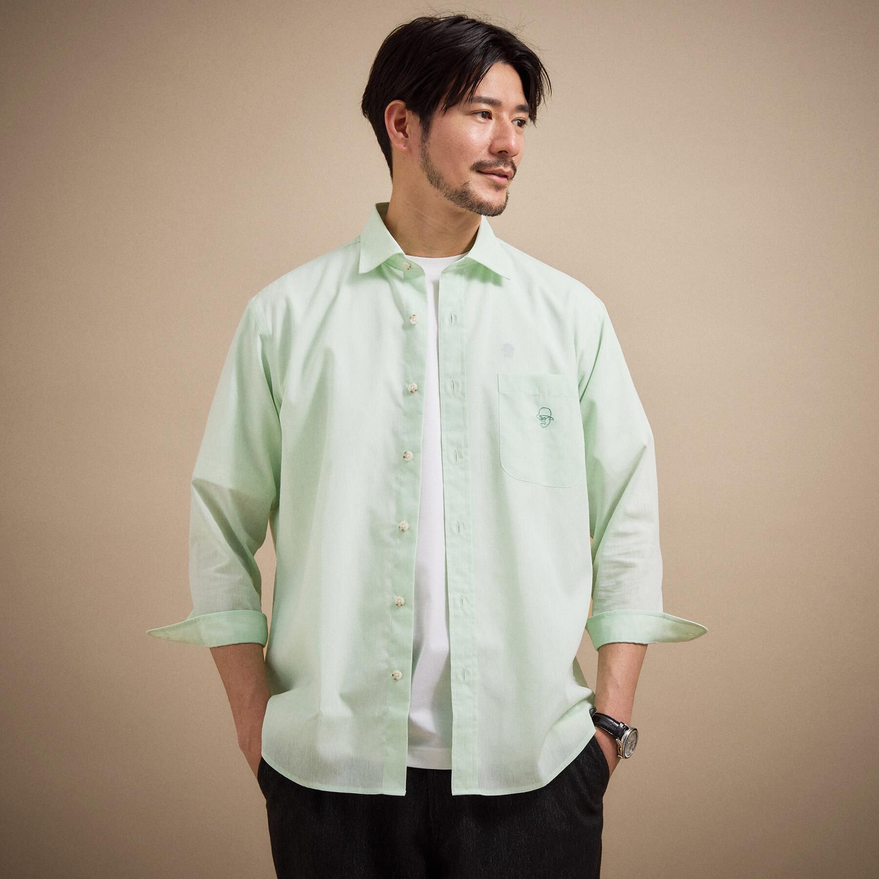 TAKEO KIKUCHI「【接触冷感】ハイブリッド リネン 七分袖シャツ」|シャツ・ブラウス|ライトグリーン(02