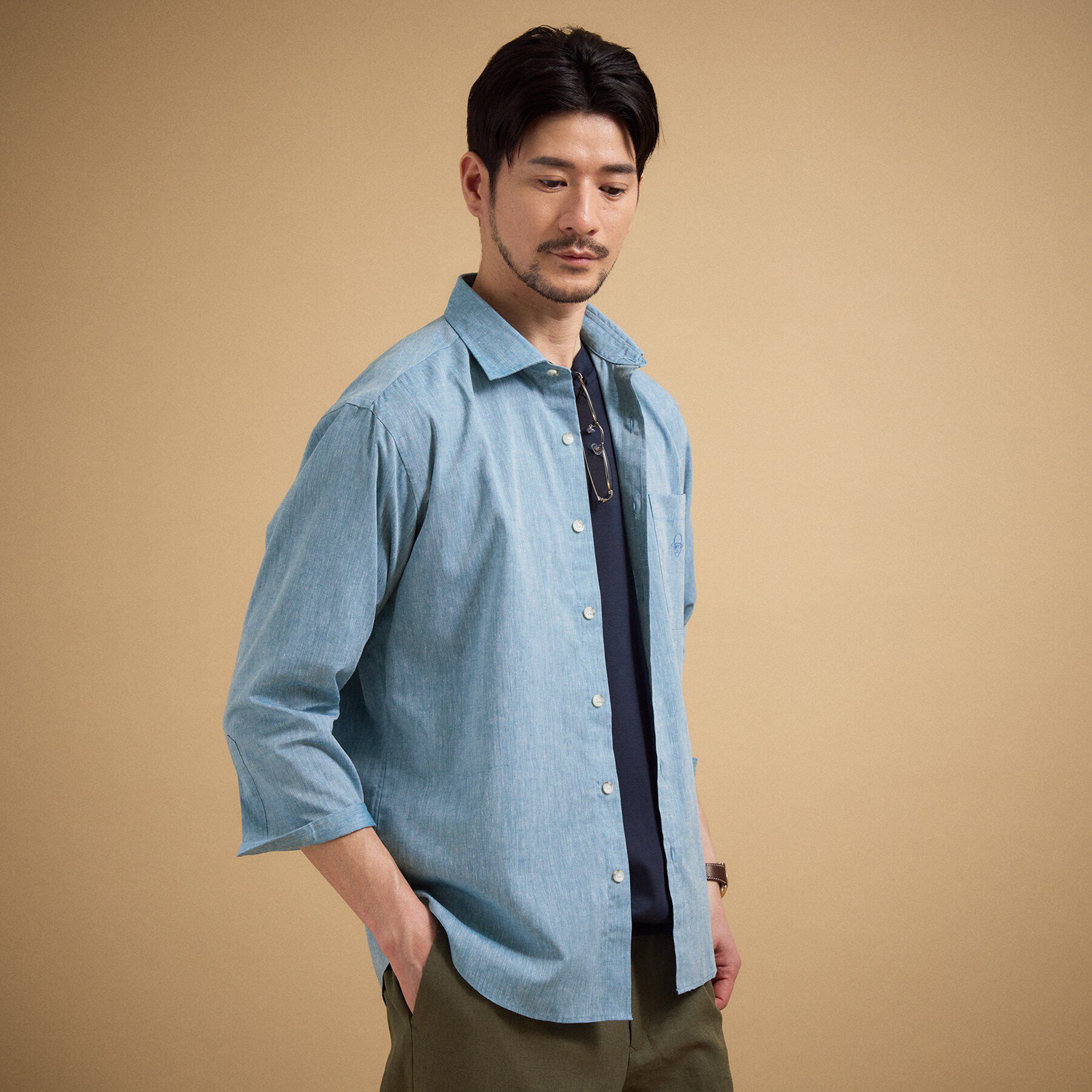 TAKEO KIKUCHI「【接触冷感】ハイブリッド リネン 七分袖シャツ」|シャツ・ブラウス|