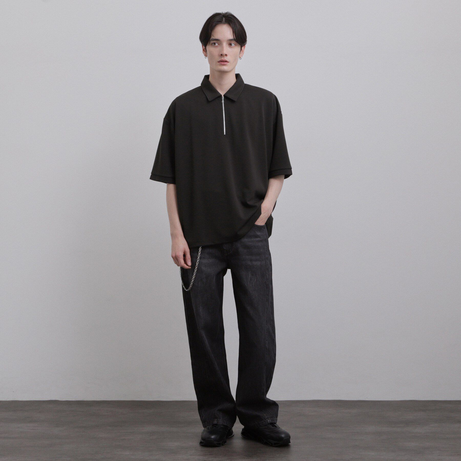 tk.TAKEO KIKUCHI「【ニュアンスを纏う】ルーズジョーゼットハーフジップポロ/キレイ目/ミニマル/ポロシャツ/カットソー/」|Tシャツ・カットソー|