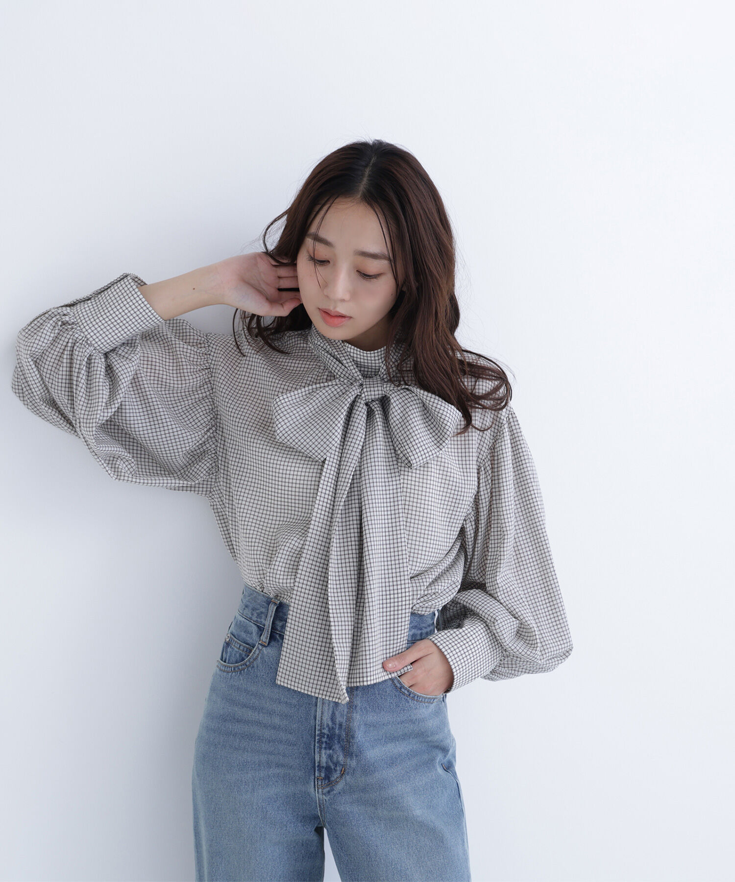  「ミニチェック2wayボウタイブラウス」|シャツ・ブラウス|