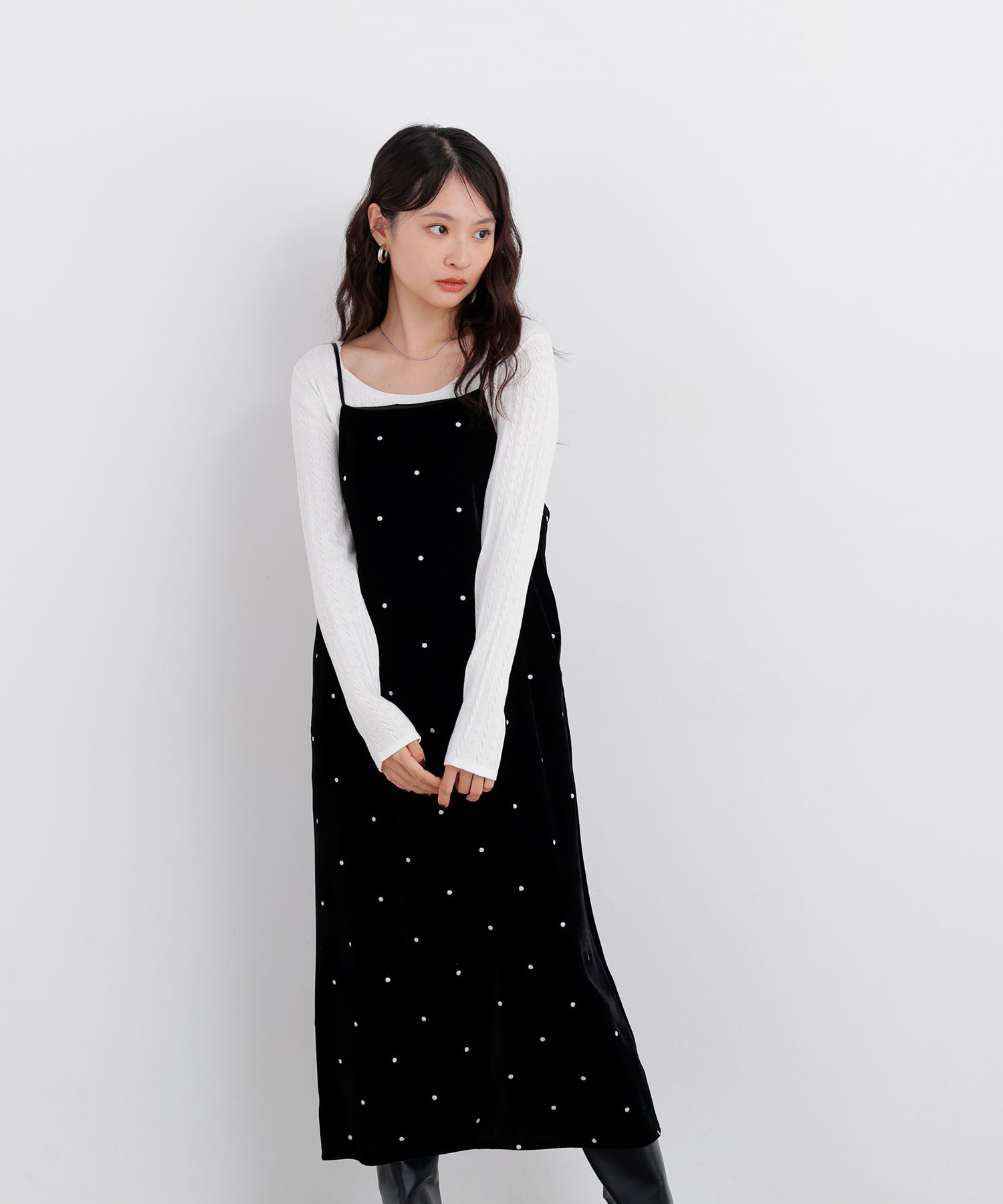  「〈N.〉ベロアドット刺繍キャミワンピ」|ワンピース|
