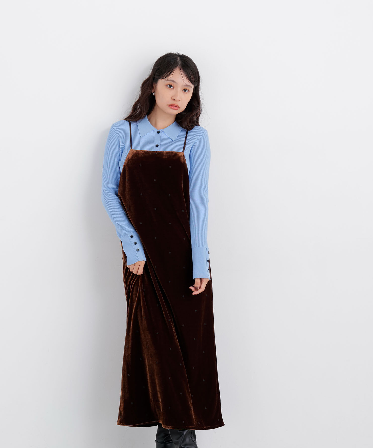  「〈N.〉ベロアドット刺繍キャミワンピ」|ワンピース|