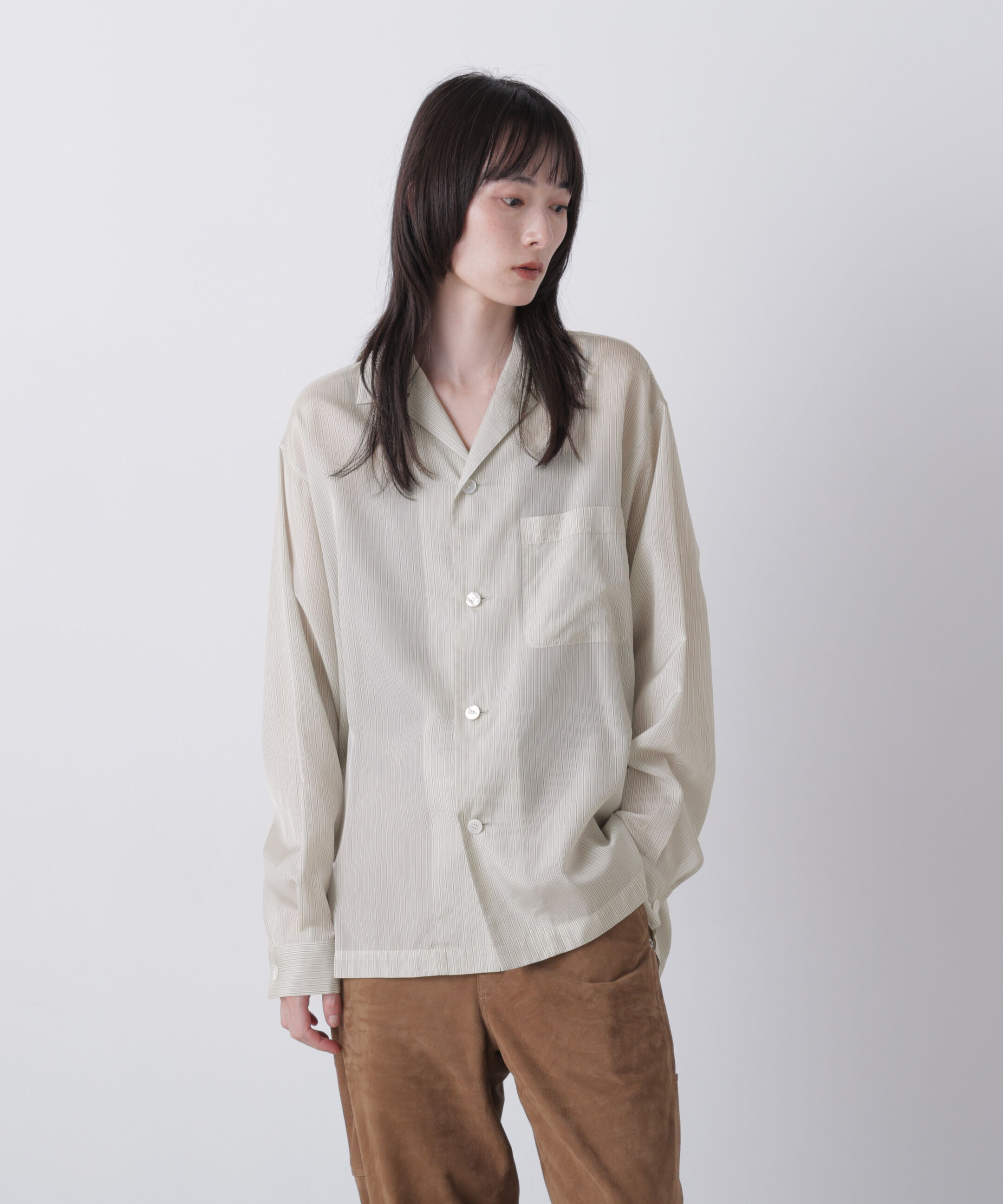 YLEVE 「YLEVE / ACETATE CUPRO STRIPE PJ SHIRT」|シャツ・ブラウス|BEIGE