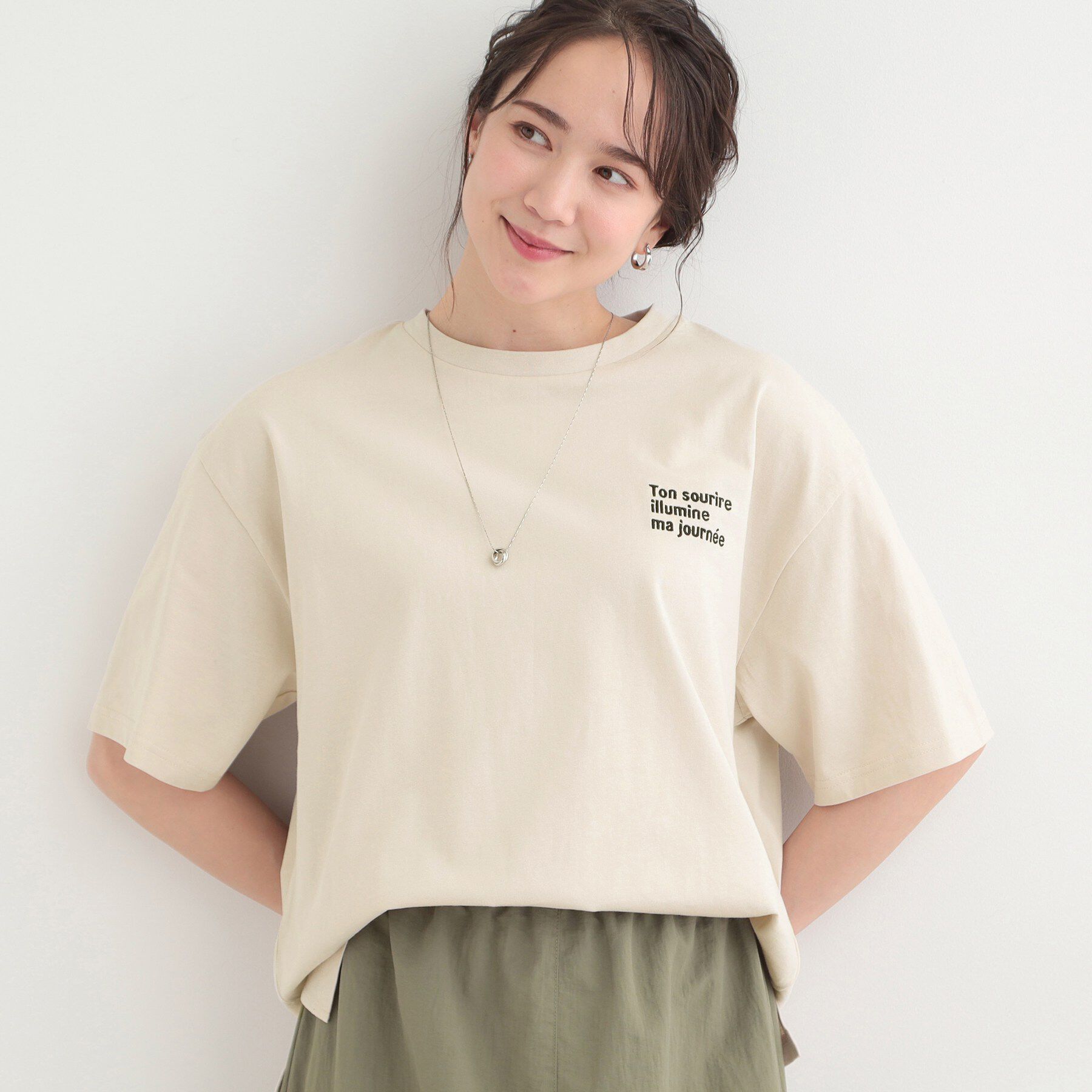 SHOO･LA･RUE「【綿100%/S-LL/プチプラ】ゆるシルエット シンプルTシャツ」|Tシャツ・カットソー|ライトベージュ(15