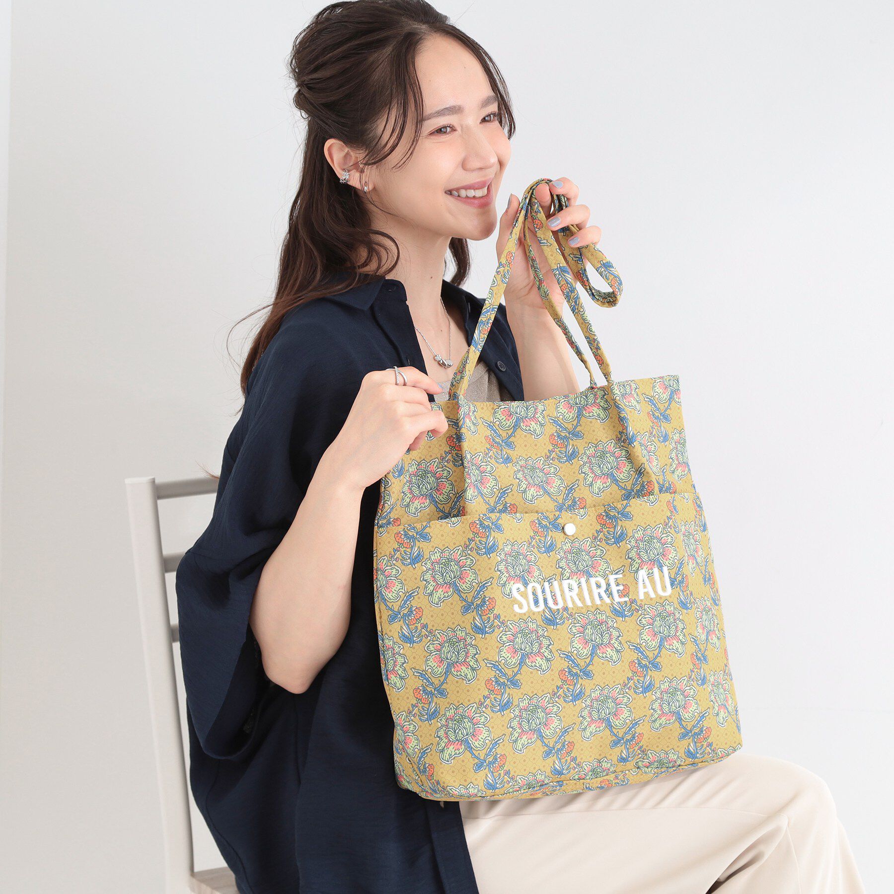 SHOO･LA･RUE「ラタプリントトートバッグ」|トートバッグ|イエロー(132)