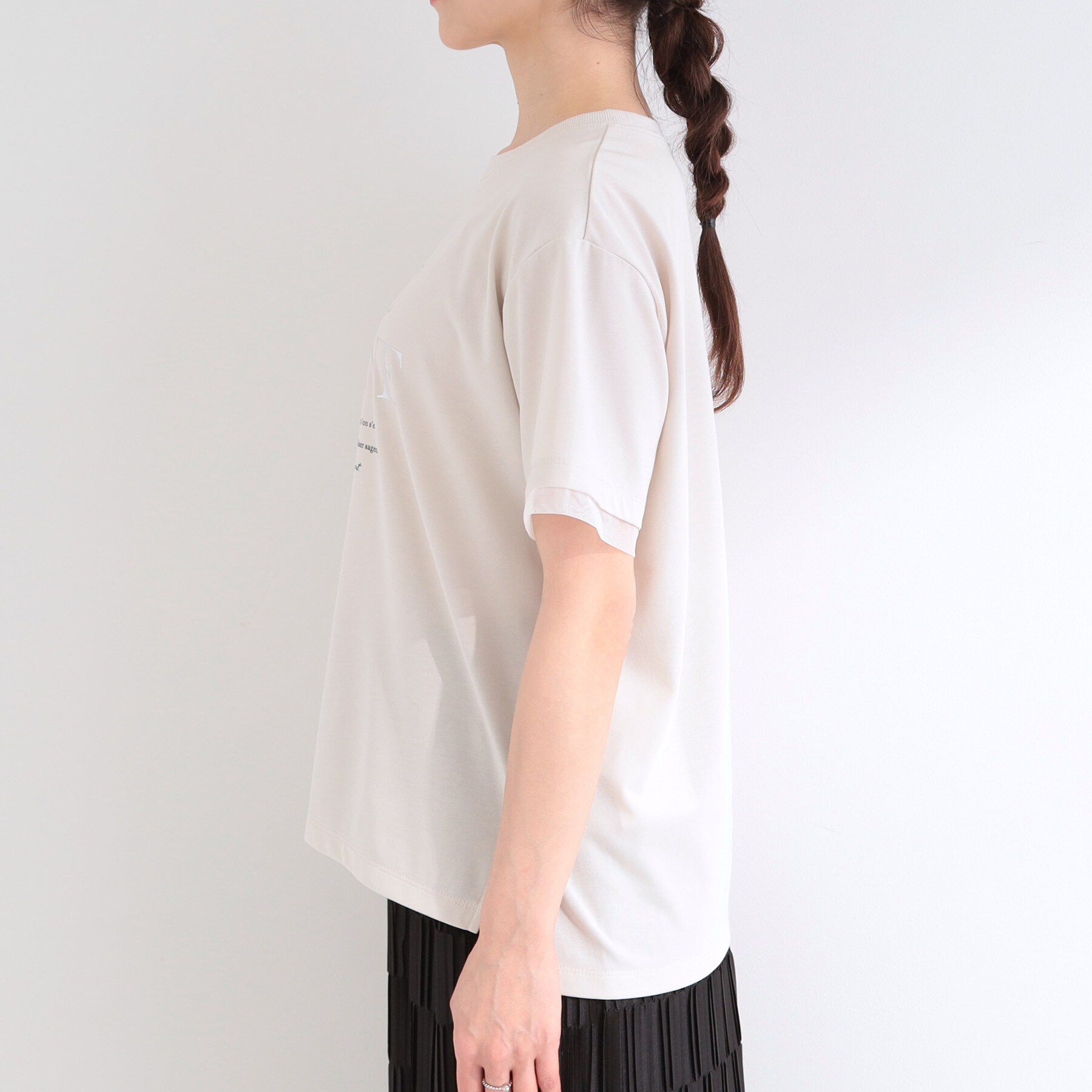 SHOO･LA･RUE「【ひんやり/S-LL/洗濯機可】色・柄選べる お袖チュールレイヤード プリントアソートTシャツ」|Tシャツ・カットソー|