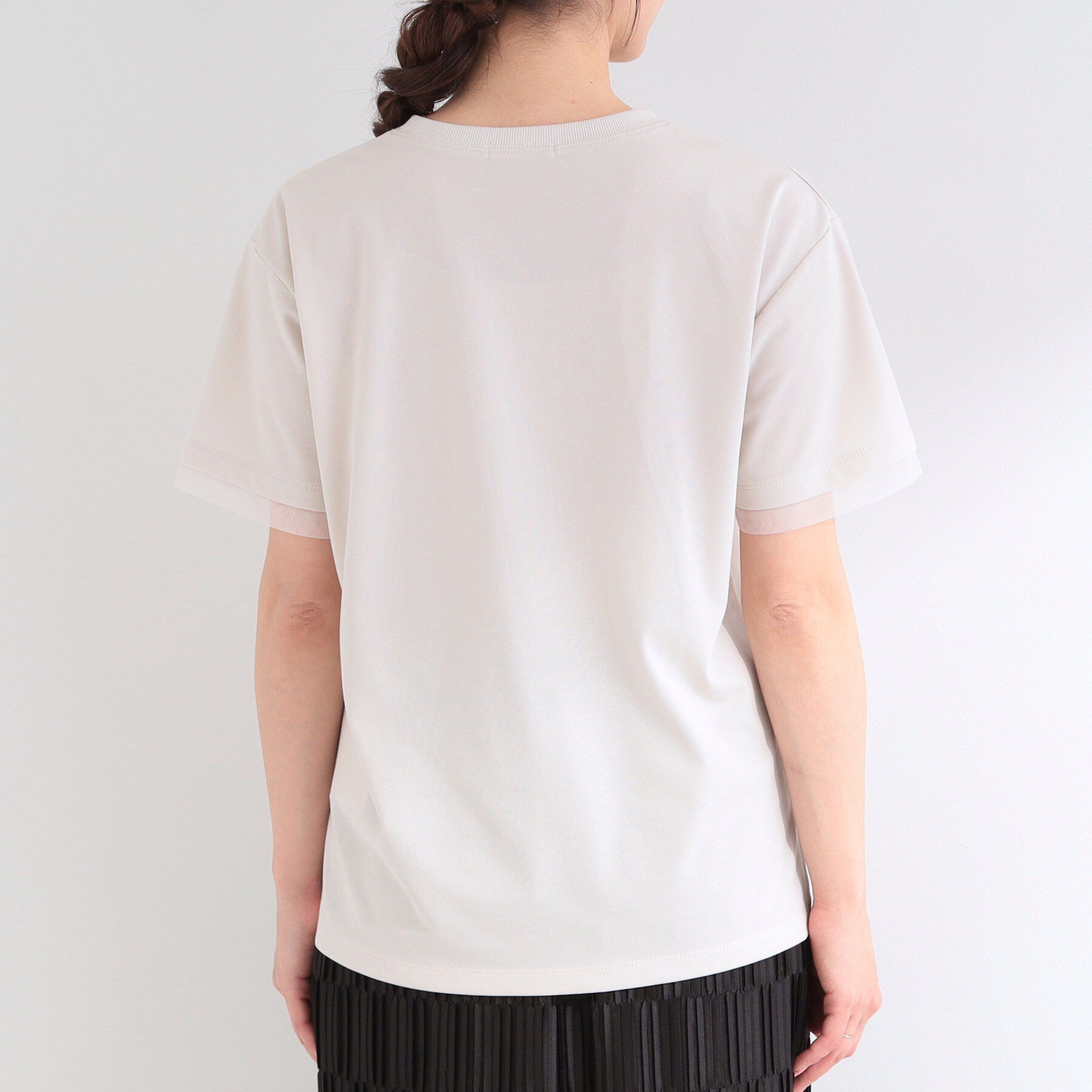 SHOO･LA･RUE「【ひんやり/S-LL/洗濯機可】色・柄選べる お袖チュールレイヤード プリントアソートTシャツ」|Tシャツ・カットソー|