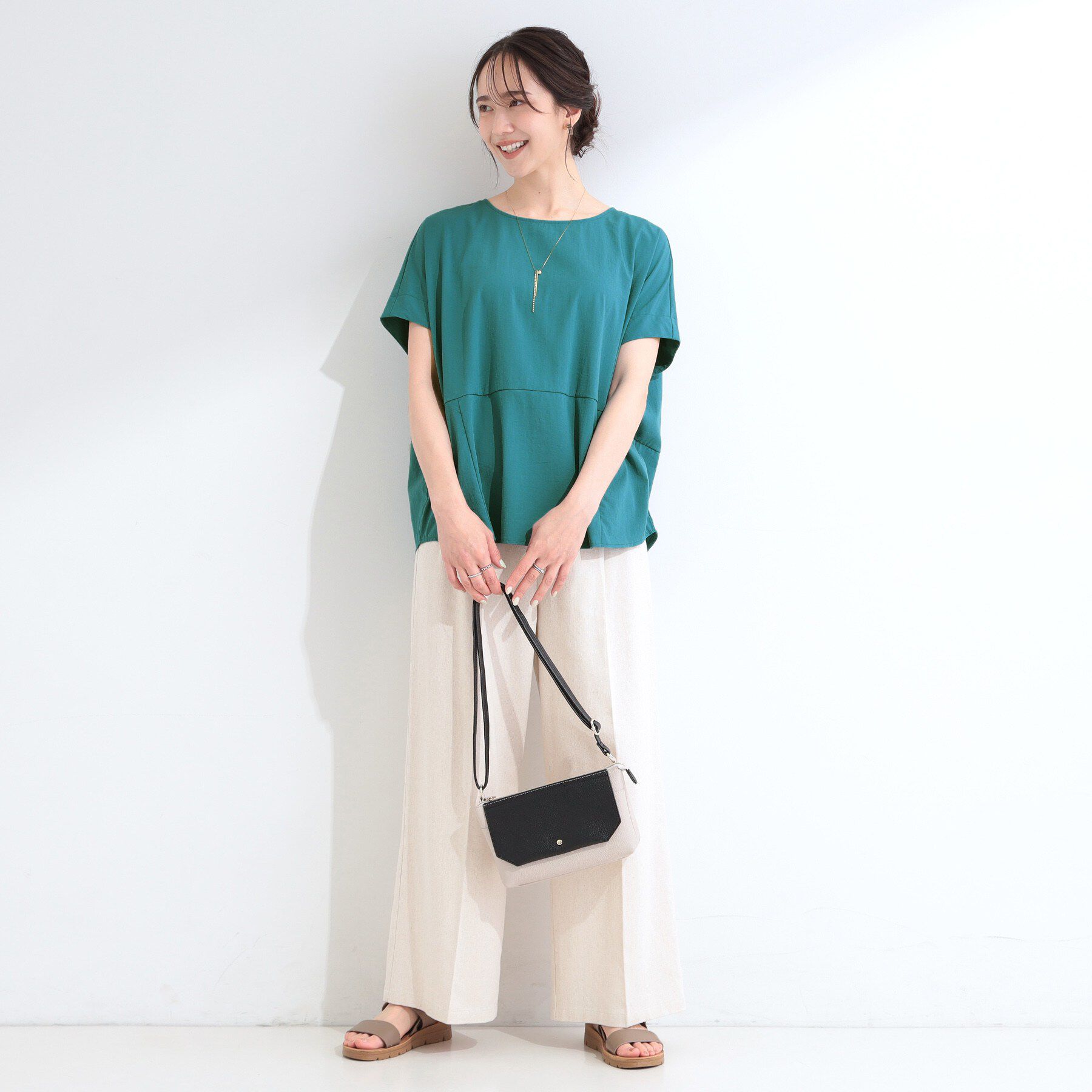 SHOO･LA･RUE「【洗濯機可/セットアップ可】軽凛(かろりん) シンプル上品 ひんやり切替コクーントップス」|Tシャツ・カットソー|