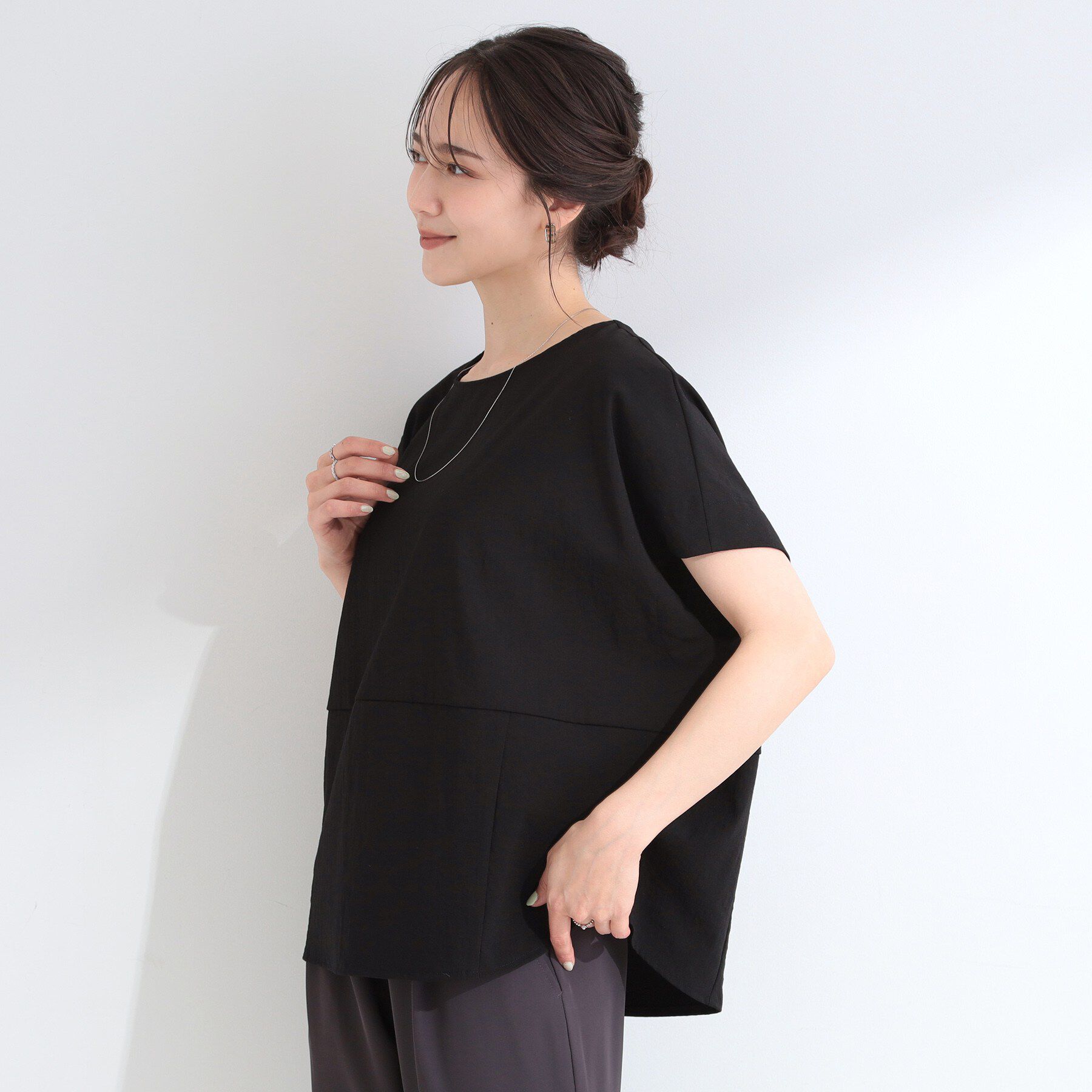 SHOO･LA･RUE「【洗濯機可/セットアップ可】軽凛(かろりん) シンプル上品 ひんやり切替コクーントップス」|Tシャツ・カットソー|