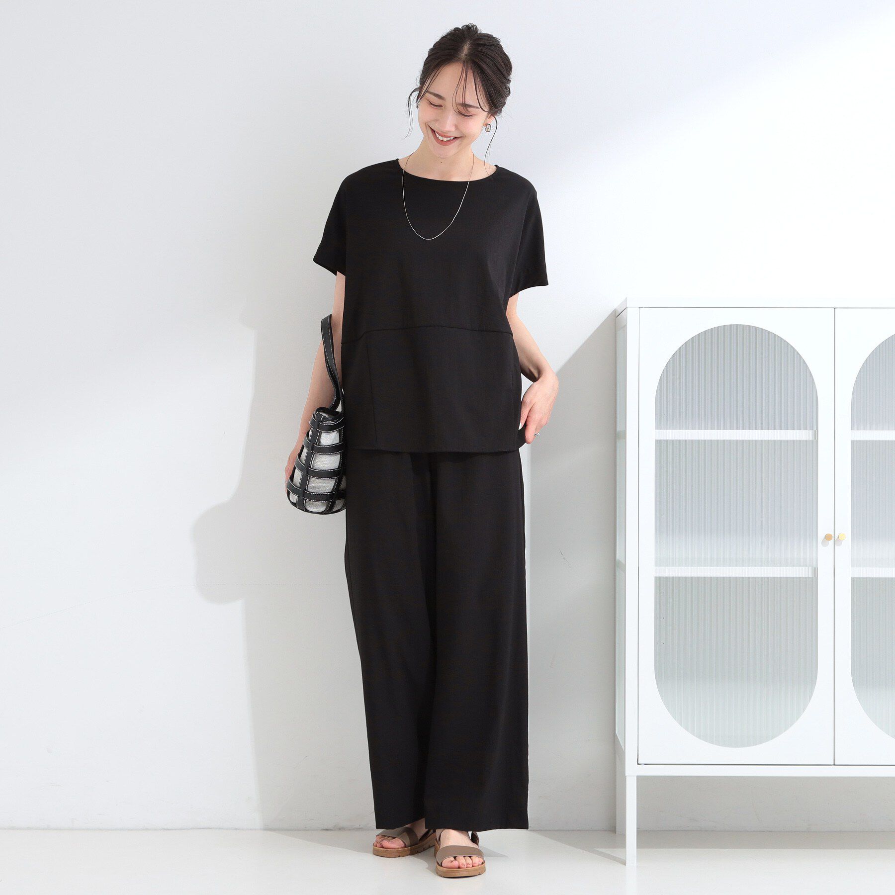 SHOO･LA･RUE「【洗濯機可/セットアップ可】軽凛(かろりん) シンプル上品 ひんやり切替コクーントップス」|Tシャツ・カットソー|