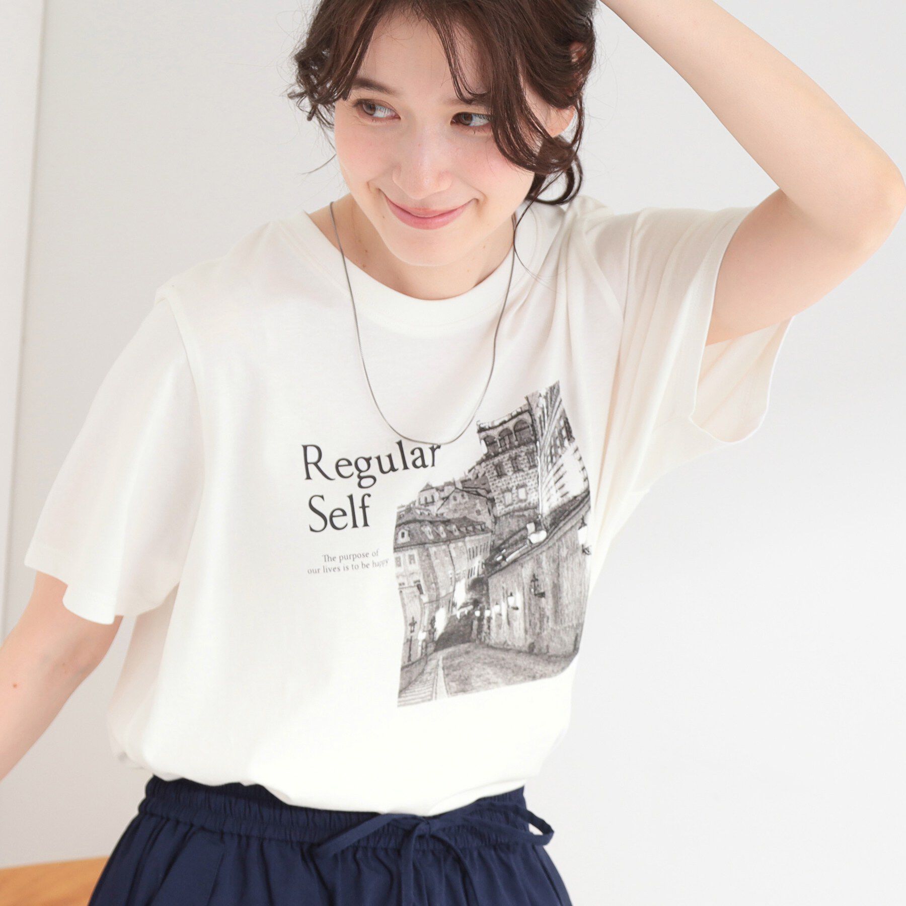 SHOO･LA･RUE「【ひんやり/S-LL/洗濯機可】真夏に着たい 大人のベーシックカラープリントTシャツ」|Tシャツ・カットソー|ホワイト(401)