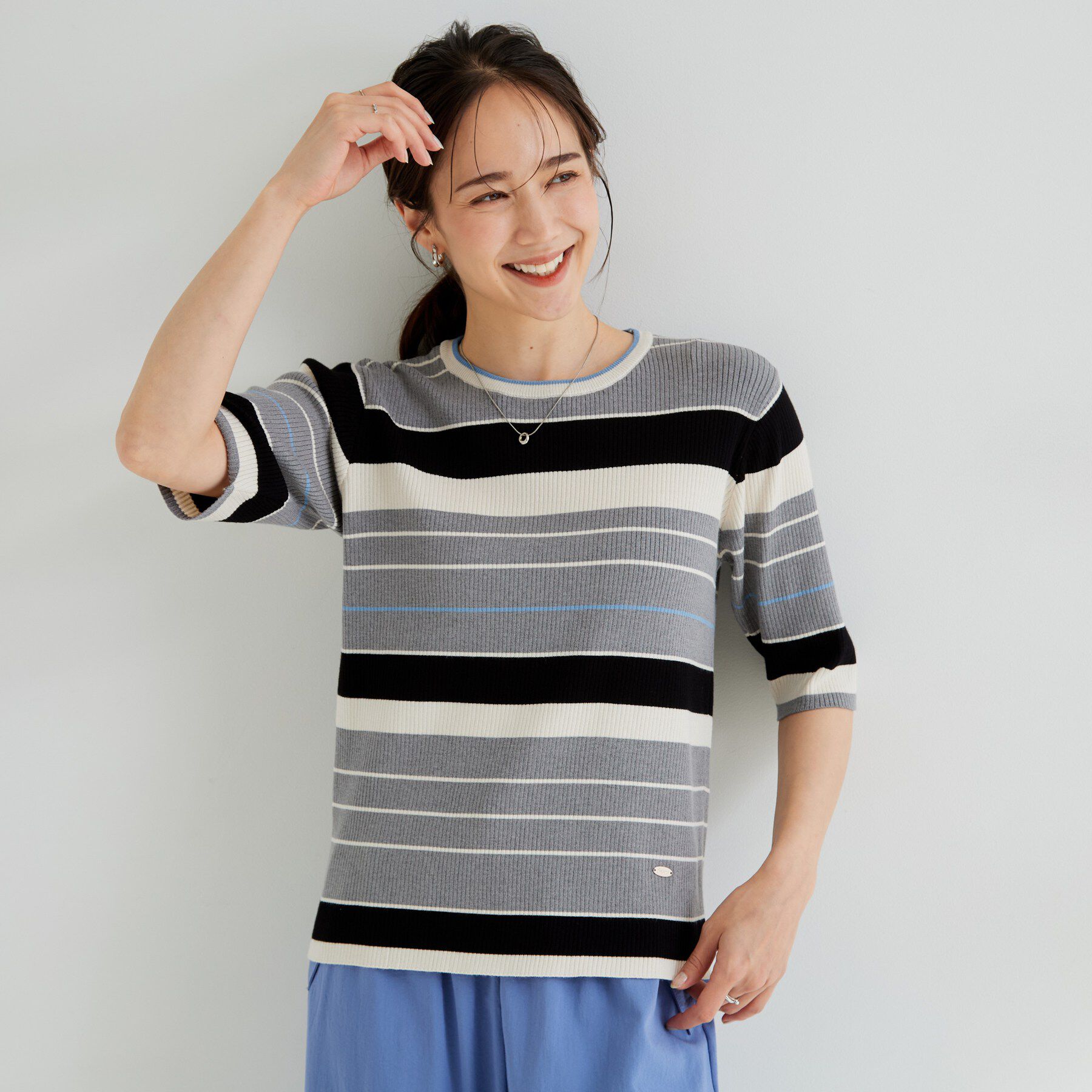 SHOO･LA･RUE「【S-LL】オンオフ着られる マルチボーダーリブニット」|ニット・セーター|