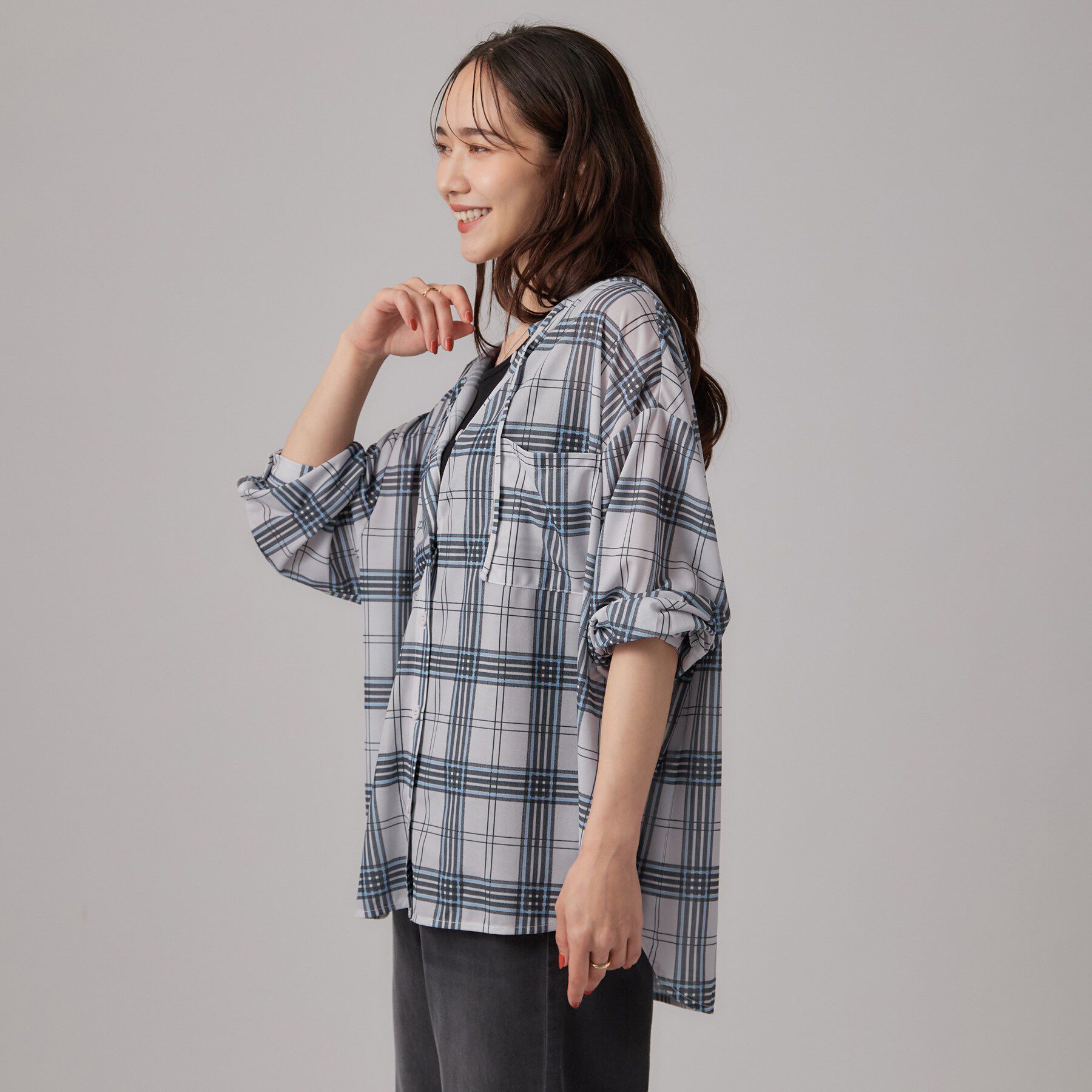 SHOO･LA･RUE「【洗濯機可/体型カバー】程よい透け感の ゆるシア―シャツパーカ」|パーカー|