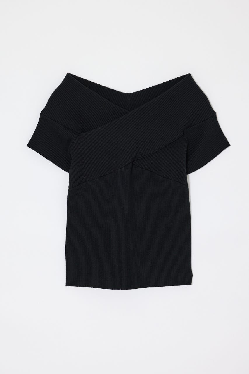 MOUSSY「CROSS OFF SHOULDER トップス」|ニット・セーター|BLK
