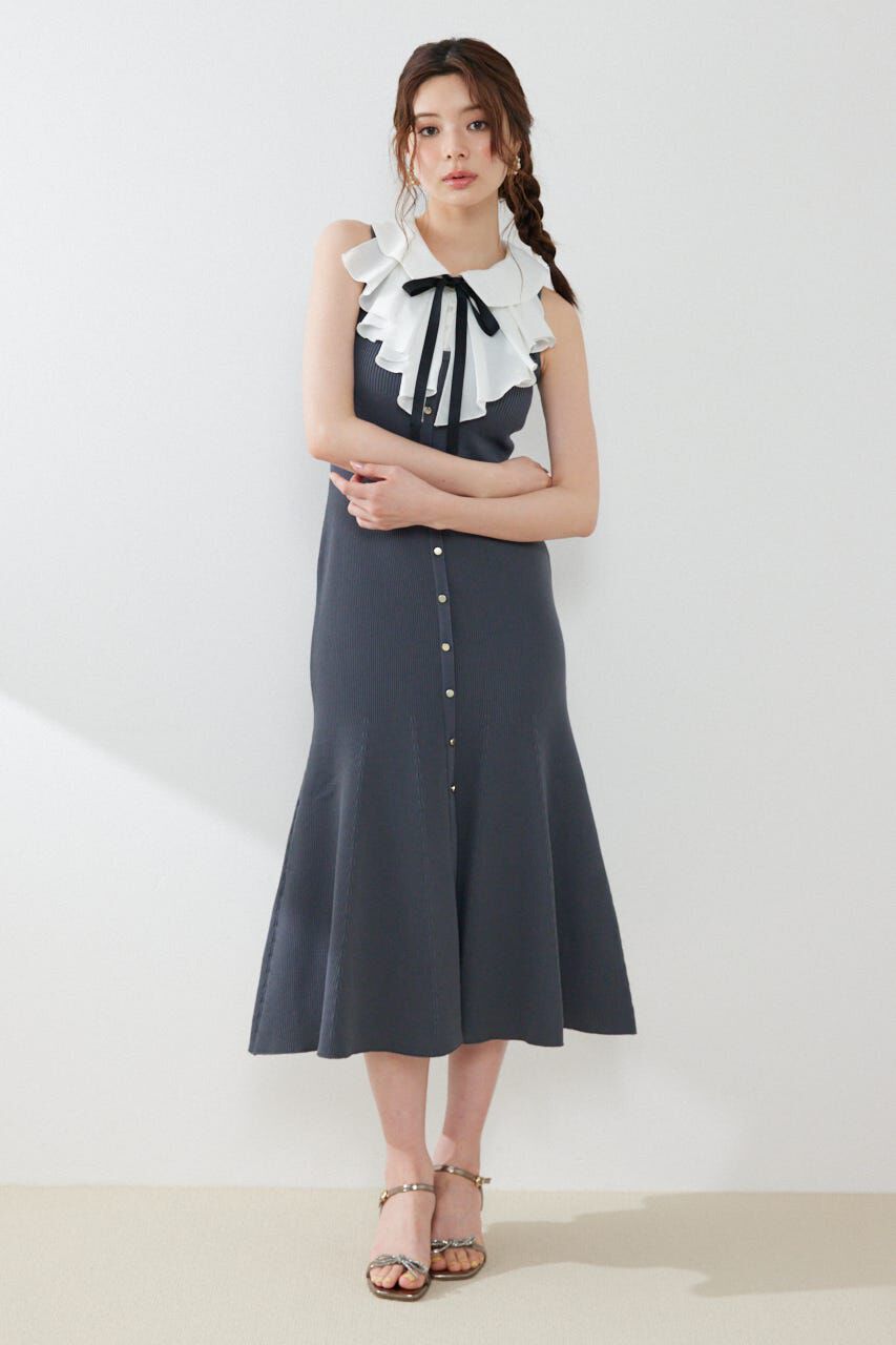 rienda「フリルシャツドッキングニットマーメイドワンピース」|ワンピース|GRY
