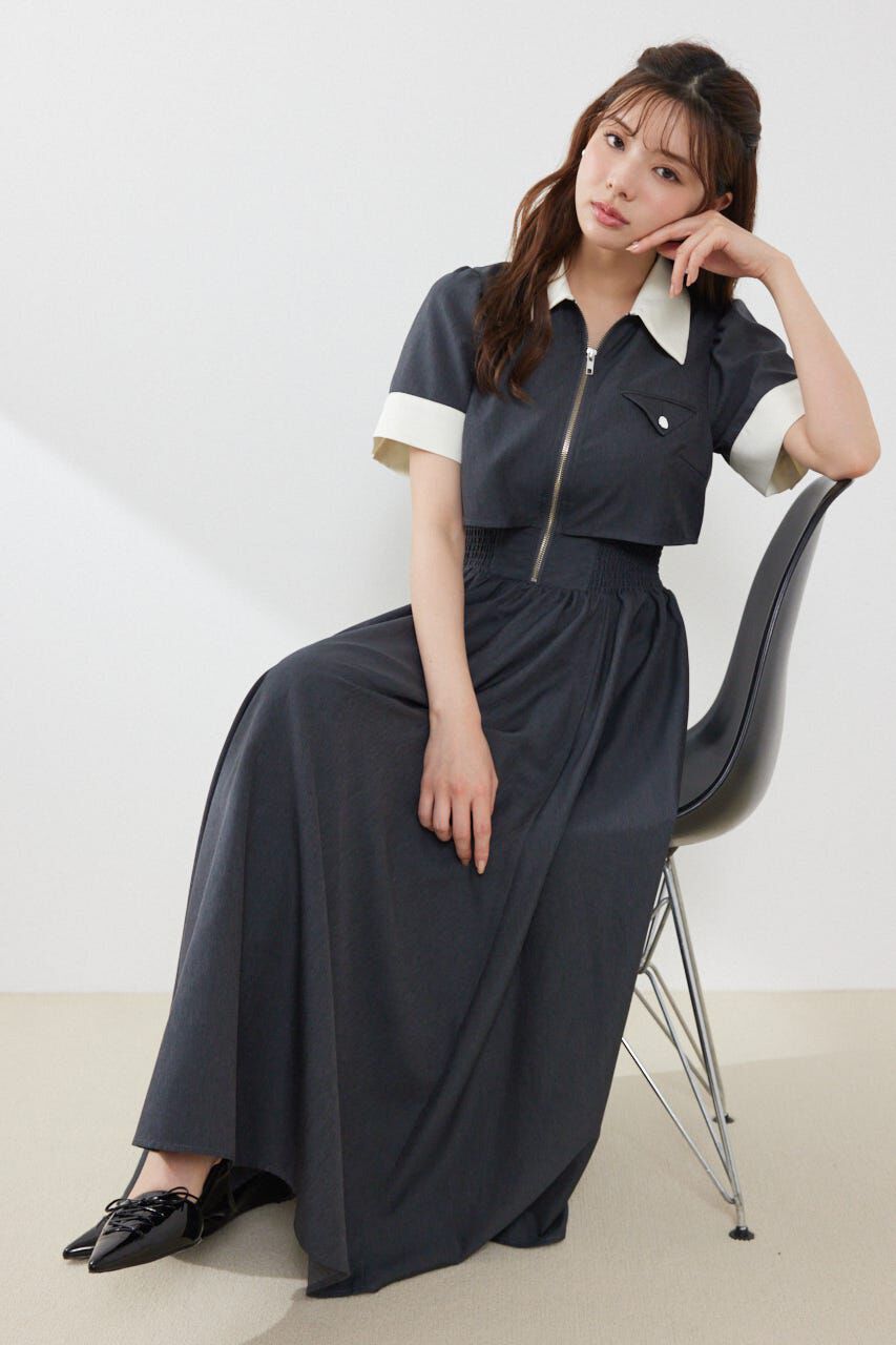 rienda「バストディティールフレアワンピース」|ワンピース|GRY