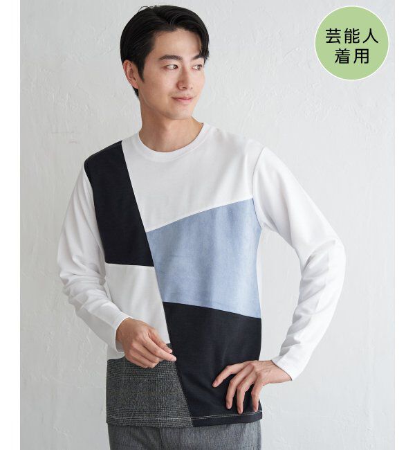 ikka「ブロックスチェックスエード切り替えロンT」|Tシャツ・カットソー|