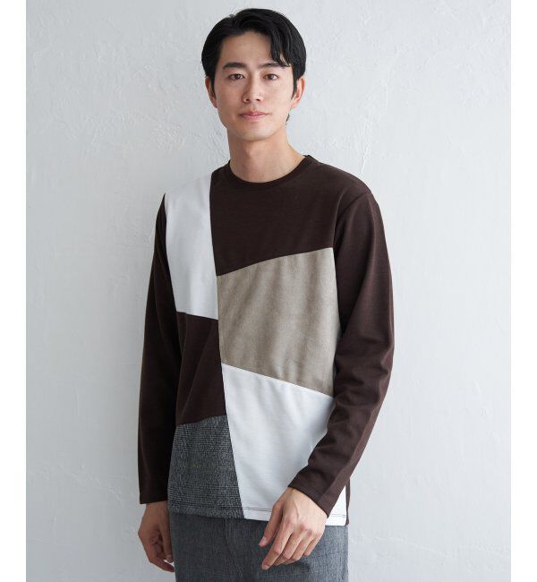 ikka「ブロックスチェックスエード切り替えロンT」|Tシャツ・カットソー|