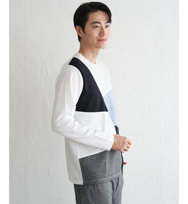 ikka「ブロックスチェックスエード切り替えロンT」|Tシャツ・カットソー|