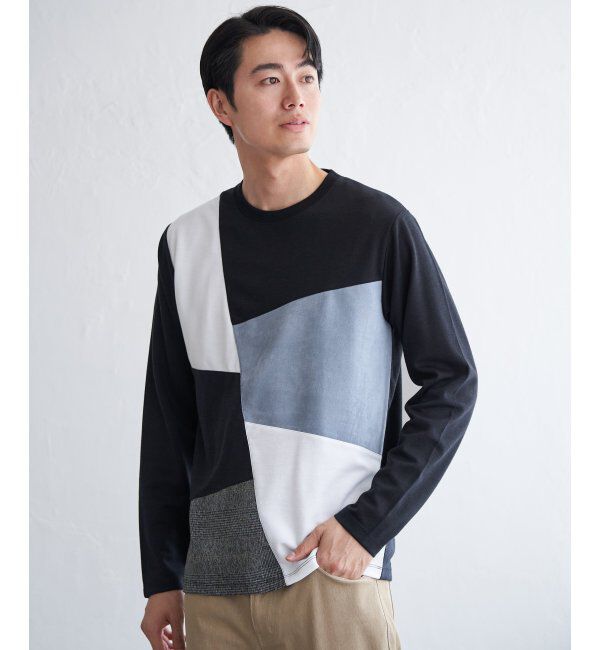ikka「ブロックスチェックスエード切り替えロンT」|Tシャツ・カットソー|