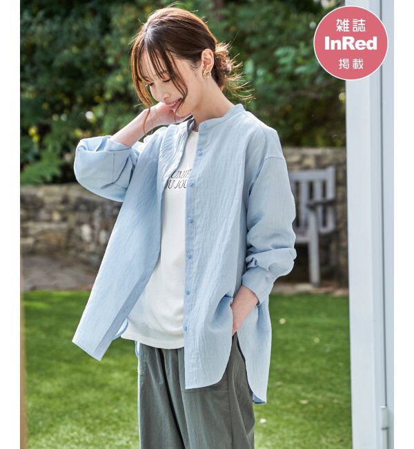 ikka「【雑誌InRed5月号掲載】冷感リネンバンドカラーシャツ」|シャツ・ブラウス|