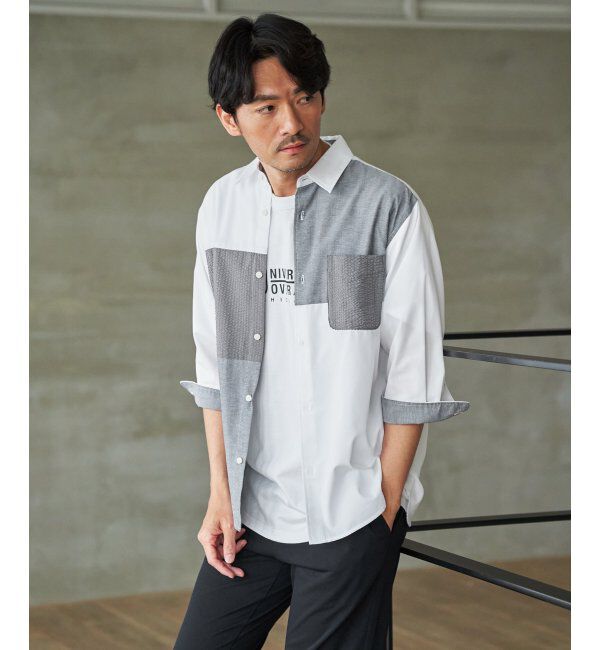 ikka「【MonoMax &times; 小泉孝太郎】7分袖冷感ブロックスシャツ「小泉孝太郎さん着用モデル」」|シャツ・ブラウス|