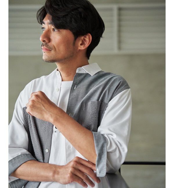 ikka「【MonoMax &times; 小泉孝太郎】7分袖冷感ブロックスシャツ「小泉孝太郎さん着用モデル」」|シャツ・ブラウス|