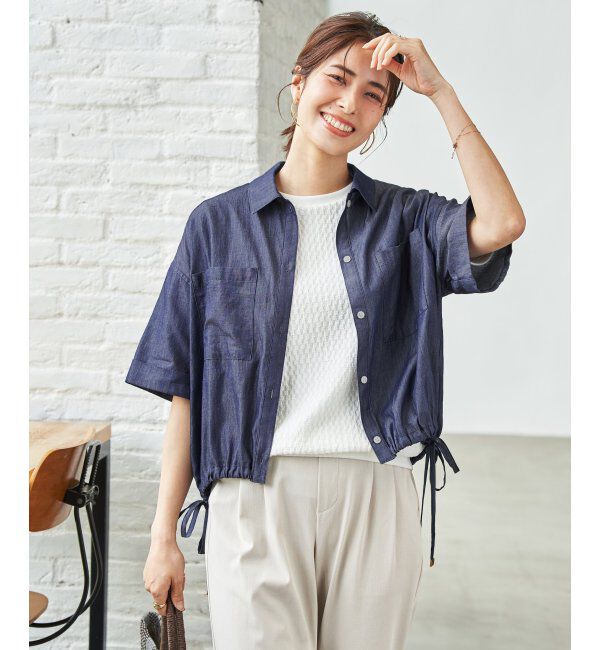 ikka「【雑誌InRed6月号掲載】冷感／デニム裾ドロストシャツ」|シャツ・ブラウス|
