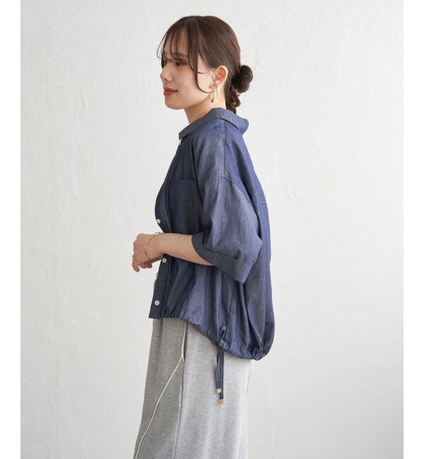 ikka「【雑誌InRed6月号掲載】冷感／デニム裾ドロストシャツ」|シャツ・ブラウス|