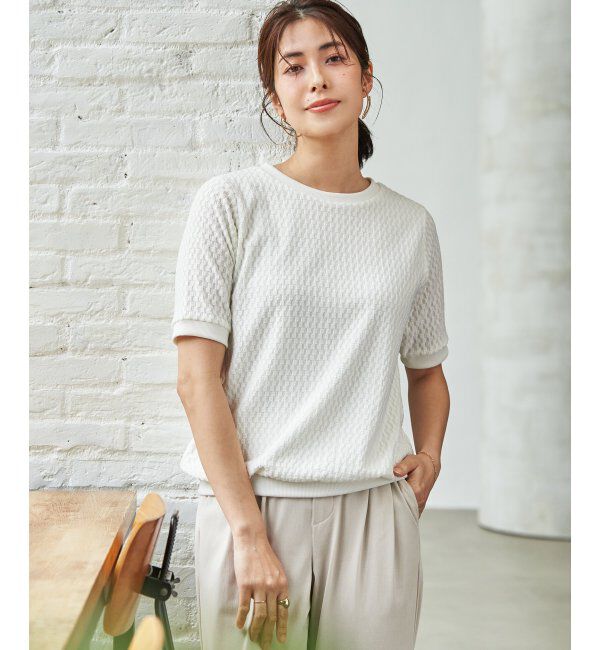 ikka「【雑誌InRed6月号掲載】幾何学柄ジャカード半袖プルオーバー 【親子コーデ】」|Tシャツ・カットソー|