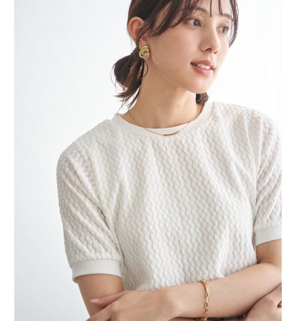 ikka「【雑誌InRed6月号掲載】幾何学柄ジャカード半袖プルオーバー 【親子コーデ】」|Tシャツ・カットソー|