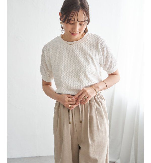 ikka「【雑誌InRed6月号掲載】幾何学柄ジャカード半袖プルオーバー 【親子コーデ】」|Tシャツ・カットソー|