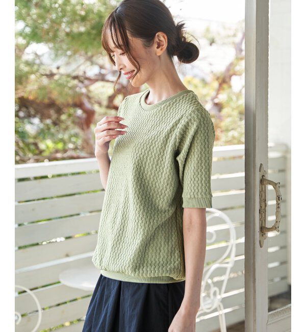 ikka「【雑誌InRed6月号掲載】幾何学柄ジャカード半袖プルオーバー 【親子コーデ】」|Tシャツ・カットソー|