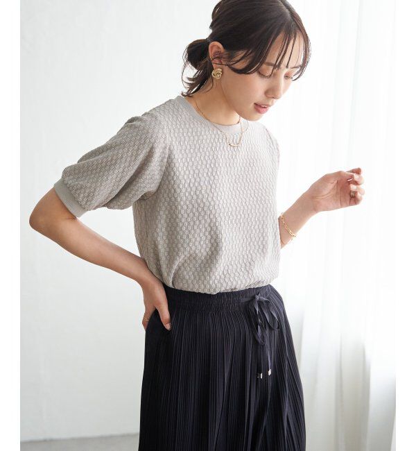 ikka「【雑誌InRed6月号掲載】幾何学柄ジャカード半袖プルオーバー 【親子コーデ】」|Tシャツ・カットソー|